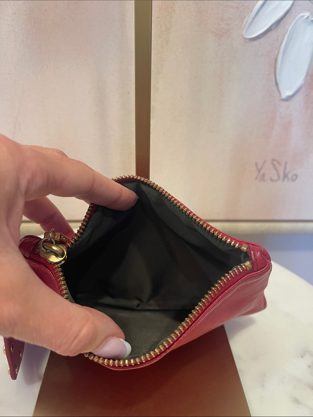 Tory Burch Red Leather Wristlet with Heart Charm - Picture 6 of 6